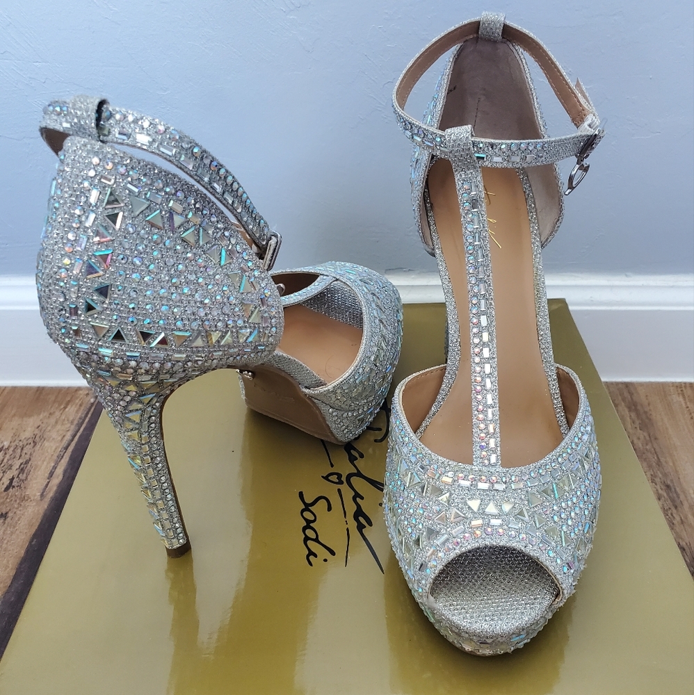 Thalia Sodi Silver T-Strap Heels